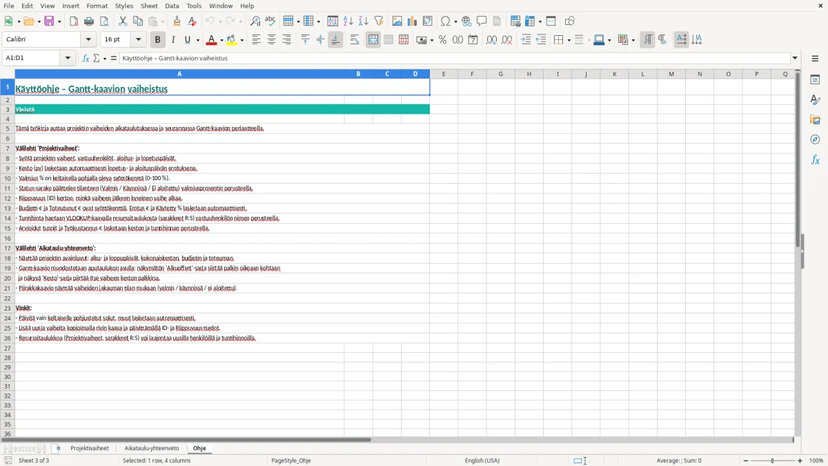 Kuvakaappaus 3: välilehti Ohje - Excel-pohja gantt-kaavion vaiheistus excel pohja